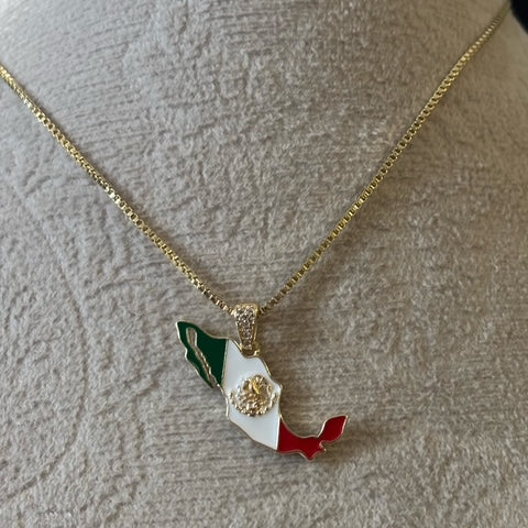 Gold Filled Viva Mexico Flag Necklace | Heritage Map Pendant | Annais Jewelry