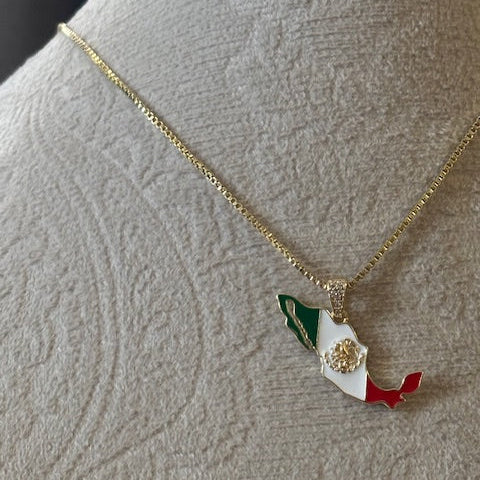 Gold Filled Viva Mexico Flag Necklace | Heritage Map Pendant | Annais Jewelry