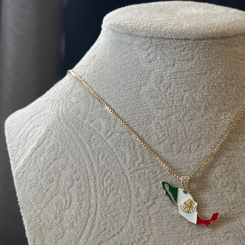 Gold Filled Viva Mexico Flag Necklace | Heritage Map Pendant | Annais Jewelry